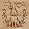 Whimsical Rabbit in Floral Wonderland A cartoon rabbit sitting in a floral setting, surrounded by heart shapes.