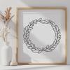 Interconnected Floral Loops A floral patterned wreath design made from interconnected loops.