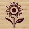 An illustration of a single sunflower stem with a cluster of bright yellow florets and green foliage.
