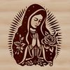 Stunning Virgin Mary Illustration with Floral Accents Ornate illustration of the Virgin Mary surrounded by flowers and foliage, suitable for religious and spiritual contexts.