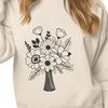 Whimsical Wedding Decorations A hand-drawn bouquet of flowers in various colors and shapes, perfect for wedding decorations or Mothers Day gift-giving.