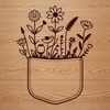 A stylized illustration of a flower pocket with intricate details, suitable for various design applications.