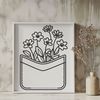Stylized Wild Flower Pocket Design A floral design featuring a stylized wild flower in a pocket shape, suitable for digital cutting machines or laser cutters.