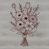 Whimsical Floral Mix Bouquet An illustration of a mix-bouquet featuring various types of flowers tied together with ribbon.