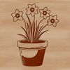 Vibrant Spring Bloom in Ceramic Pot A yellow daffodil flower with white trumpet-shaped center, growing out of a small ceramic pot.