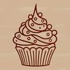 Cute Cupcake Graphic for Download A single, round cupcake with frosting and decorations, suitable for graphic design and digital art projects.