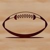 An illustration of a football with laces and padding, often used as a vector graphic in sports design and printing.