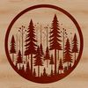 Forest Foliage Vector Graphic A detailed illustration of a forest with various trees, foliage, and terrain features.