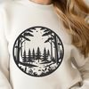 A dense and vibrant forest landscape with tall trees and lush foliage.