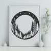 Dense Woodland Illustration A detailed illustration of a dense forest with multiple tree trunks and foliage, designed as a vector graphic.