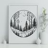Nature's Splendor Illustration A detailed illustration of a forest landscape with various trees and foliage.