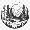 A detailed illustration of a dense forest with multiple trees and foliage.