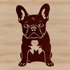 A sitting French Bulldog with distinctive wrinkled skin and a flat face, suitable as vector art for design projects.
