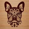 Ornate French Bulldog Design Close-up illustration of a French Bulldog's head with ornate details.