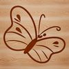A simple line drawing of a butterfly in flight.