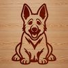 Beautiful Dog Design Downloadable SVG A high-quality vector image of a calm German Shepherd laying on the ground.
