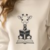 Whimsical Safari Icon A cartoon-style illustration of a giraffe reading a book, suitable for various digital applications.
