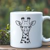 Whimsical Savannah Gentle Giant A giraffe with glasses standing in a savannah landscape.