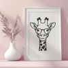 Trendy Safari Companion A tall, brown and white spotted giraffe wearing trendy glasses, suitable for vector design projects.