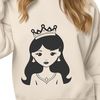 A young female princess with a crown and elegant dress, ideal for vector art designs.