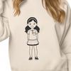 A simple line art illustration of a young girl.