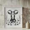 Free Goat Illustration with Floral Elements An illustration of a goat surrounded by floral elements.