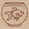 A colorful goldfish swimming in a transparent fish bowl.
