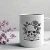 Decorative Gothic Skull Artwork A detailed illustration of a Gothic-style skull with intricate design elements and decorative flourishes.