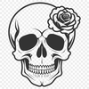 Beautiful Skull Illustration with Roses A stylized Gothic-style skull adorned with a floral motif.