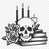 Gothic Skull Illustration with Ornate Border A detailed illustration of a Gothic-style skull surrounded by a ornate border, suitable for various creative projects.