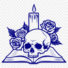Gothic Skull Design with Rose and Candle A detailed illustration of a skull adorned with a rose and surrounded by a candle, suitable for crafting and design projects.