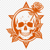 Vintage Foliage Skull Illustration A stylized illustration of a skull surrounded by foliage, with decorative elements.