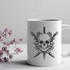 Decorative Skull Illustration with Rose Motif A stylized illustration of a skull decorated with a rose, suitable for vector design projects.