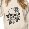 Floral Patterned Gothic Skull SVG A stylized illustration of a Gothic-style skull surrounded by intricate floral patterns.
