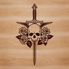 Rose and Dagger Adorned Skull Illustration A stylized illustration of a skull adorned with a rose and dagger, suitable for vector art designs.