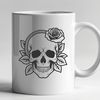 Beautiful Halloween Decoration Design A stylized skull adorned with a rose in the center, suitable for Halloween decorations.