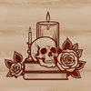 Dark Floral Skeleton Decoration A stylized gothic skull design with a rose motif and candle-like accents.