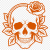 Intricately Designed Stylized Skull SVG Art A stylized skull adorned with intricate details and a floral pattern surrounding it.