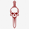 Gothic Dagger Skull Design A stylized gothic skull design featuring a dagger or sword lodged in the forehead.
