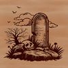 Spooky Witchcraft Grave Marker A digital illustration of a grave stone with witchcraft symbols, ideal for vector design.