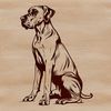A large, muscular dog breed sitting on its haunches.