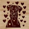 Majestic Great Dane Portrait with Love Hearts A vector illustration of a Great Dane's head with heart-shaped accents around its face.