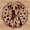 Great Dane Silhouette with Heart Details A large breed dog's head with ornate details and heart symbols etched into its fur.