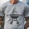 Outdoor Cooking Clip Art Vector A simple design for a BBQ grill with flames and food elements.
