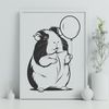 Whimsical Guinea Pig Design A cute guinea pig sitting on a colorful background with a red balloon above it.
