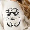 A cute, cartoon-style guinea pig wearing fashionable glasses, suitable for various design applications.