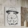 Cute Guinea Pig in Chapeau Vector Design A guinea pig wearing a hat, suitable for use in vector design and digital cutting.
