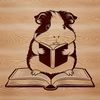 A cute guinea pig sitting on a book with a thoughtful expression.