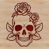 Stylized Skull Adorned with Floral Motif A stylized illustration of a skull adorned with a rose, suitable for various creative projects.