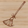 A vector illustration of a witch flying on a broomstick against a dark background.